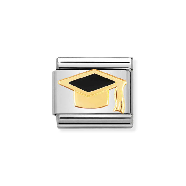 Nomination Classic Link Black Graduate Hat Charm in Gold