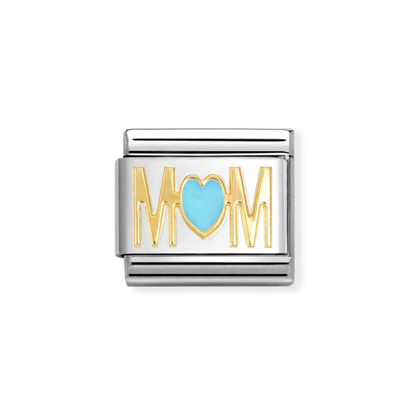 Nomination Classic Link Mom Blue Heart Charm in Gold