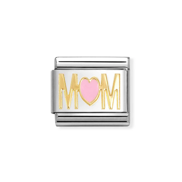 Nomination Classic Link Mom Pink Heart Charm in Gold