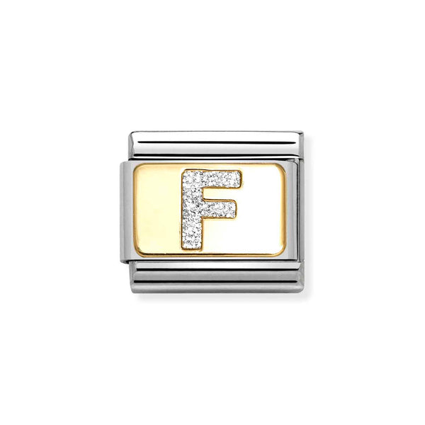 Nomination Classic Link Gold Glitter Letter F Charm