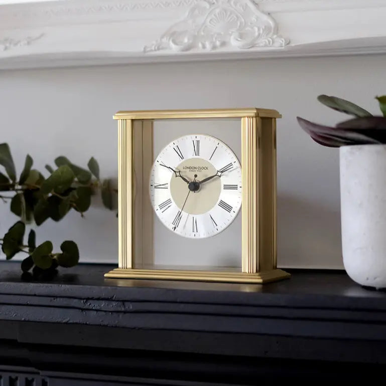 London Clock Gold Flat Glass Mantle Clock