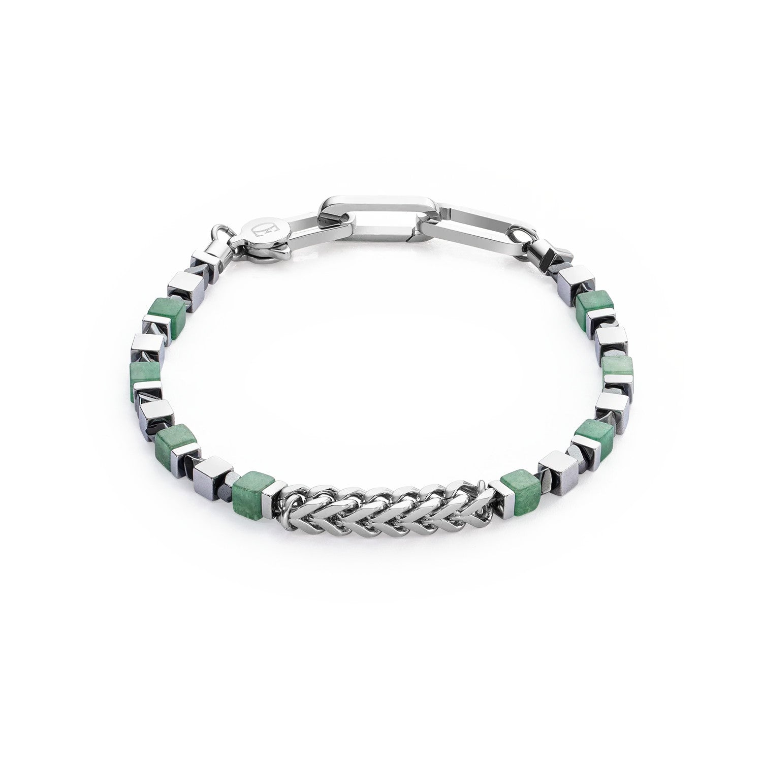 Coeur De Lion Precious Cubes & Chain Men's Bracelet Green