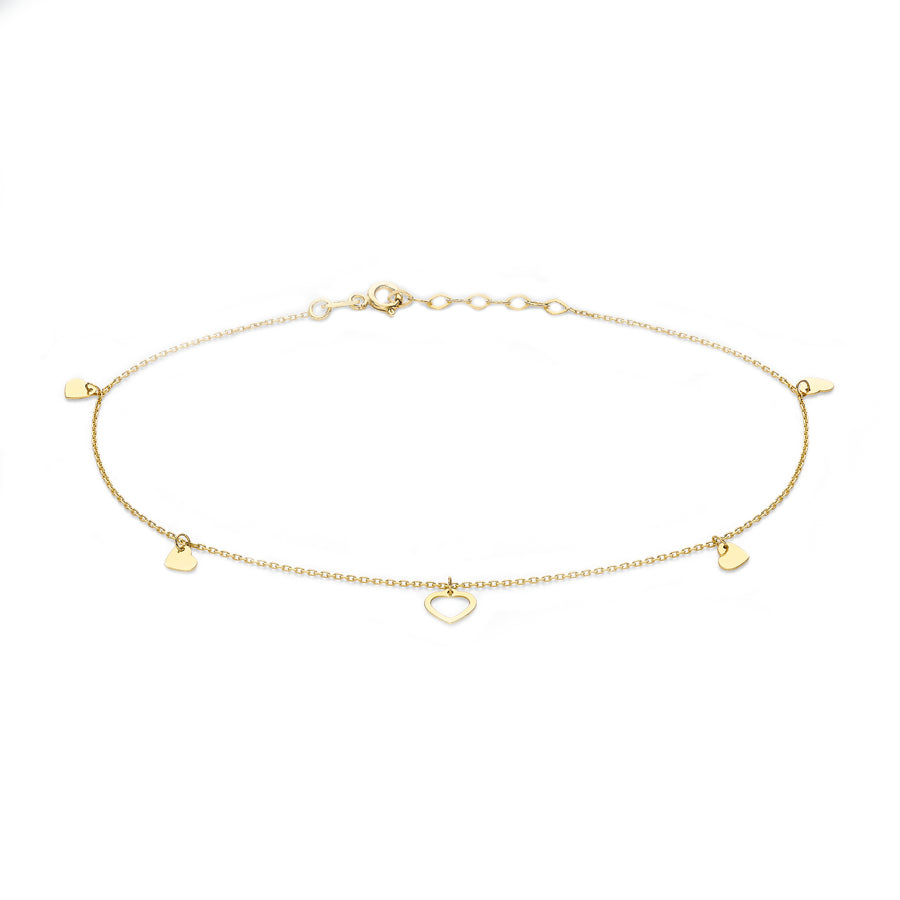 9ct Gold Dangly Heart Anklet