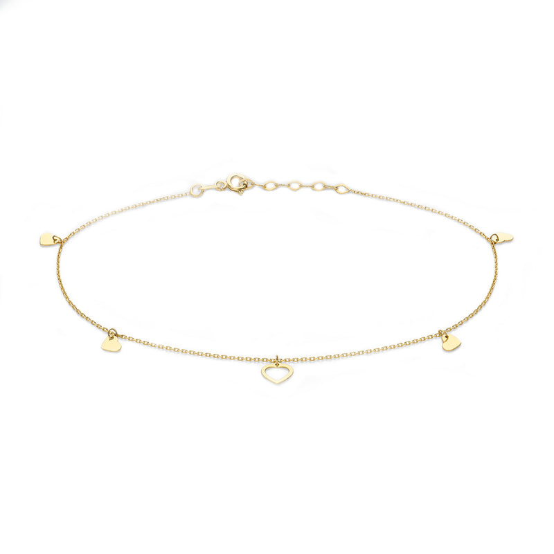 9ct Gold Dangly Heart Anklet