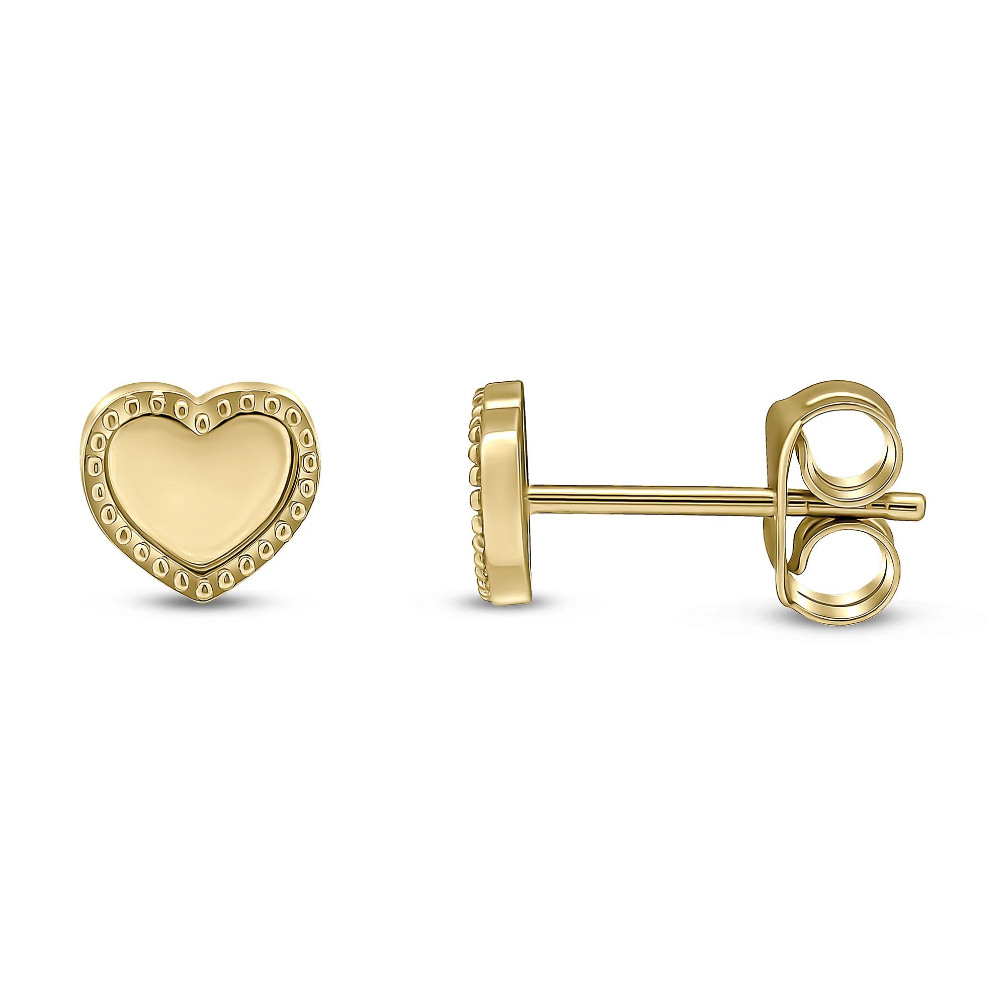 9ct Gold Beaded Heart Earrings side