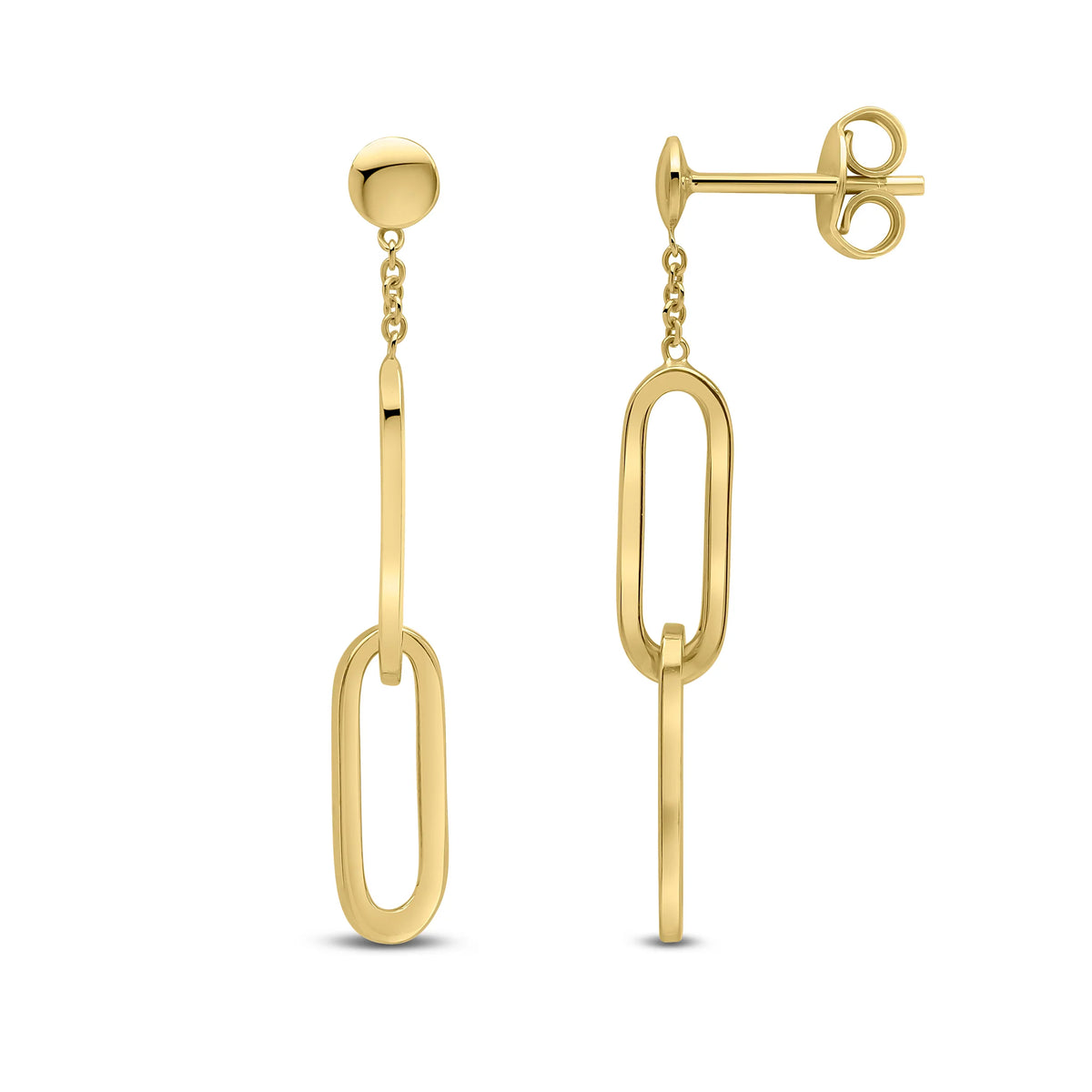 9ct Yellow Gold Double Oval link & Chain Drop Earrings side