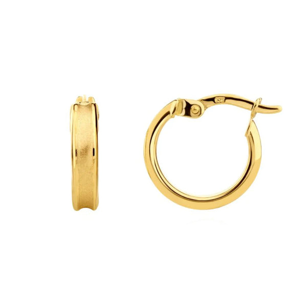 9ct Gold 13mm Satin Centre Hoop Earrings