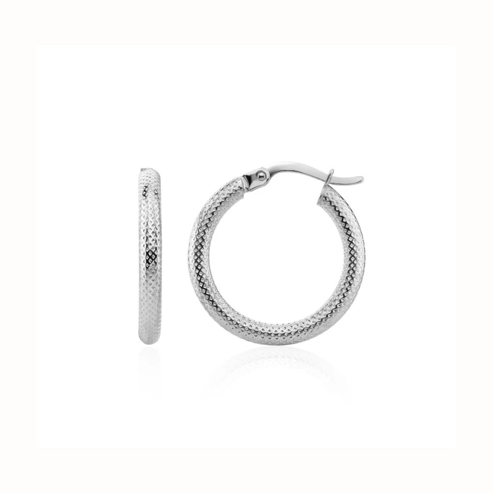 9ct White Gold Stippled Hoop Earrings