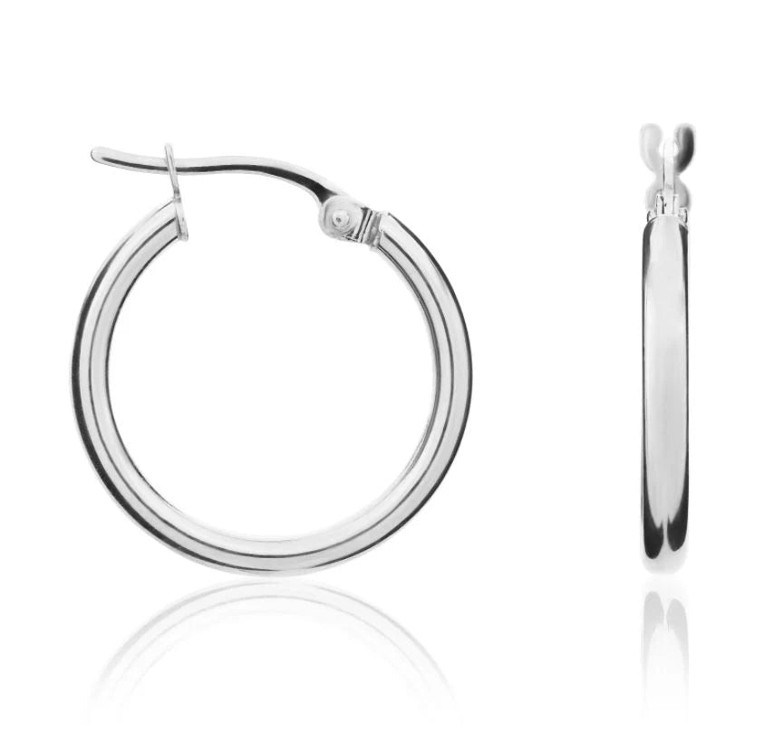Plain 2mm Round Hoop Earrings 9ct White Gold