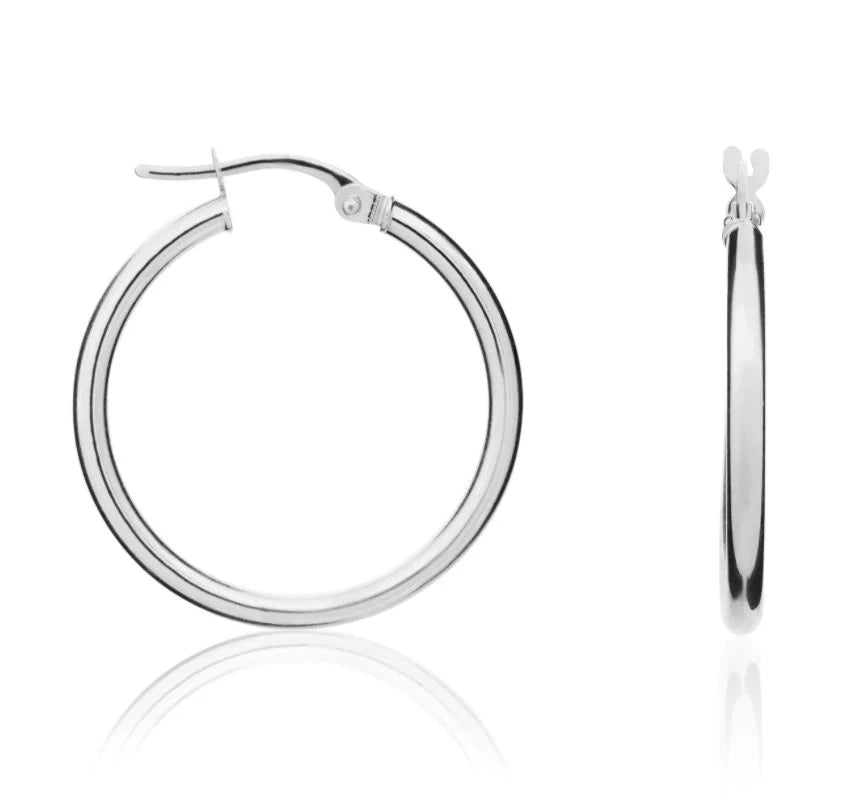 9ct White Gold Round Hoop Earring