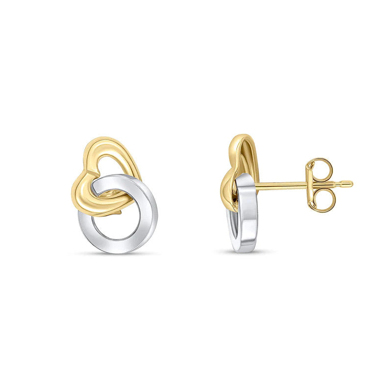 9ct Two Colour Gold Heart & Circle Stud Earrings side