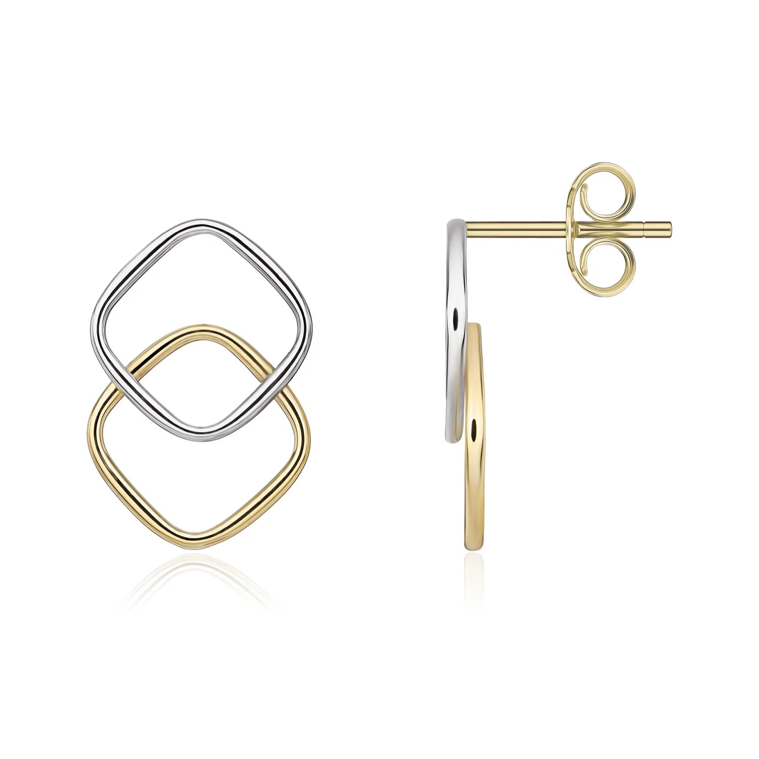 9ct Two Colour Gold Overlapping Cushion Stud Earrings side