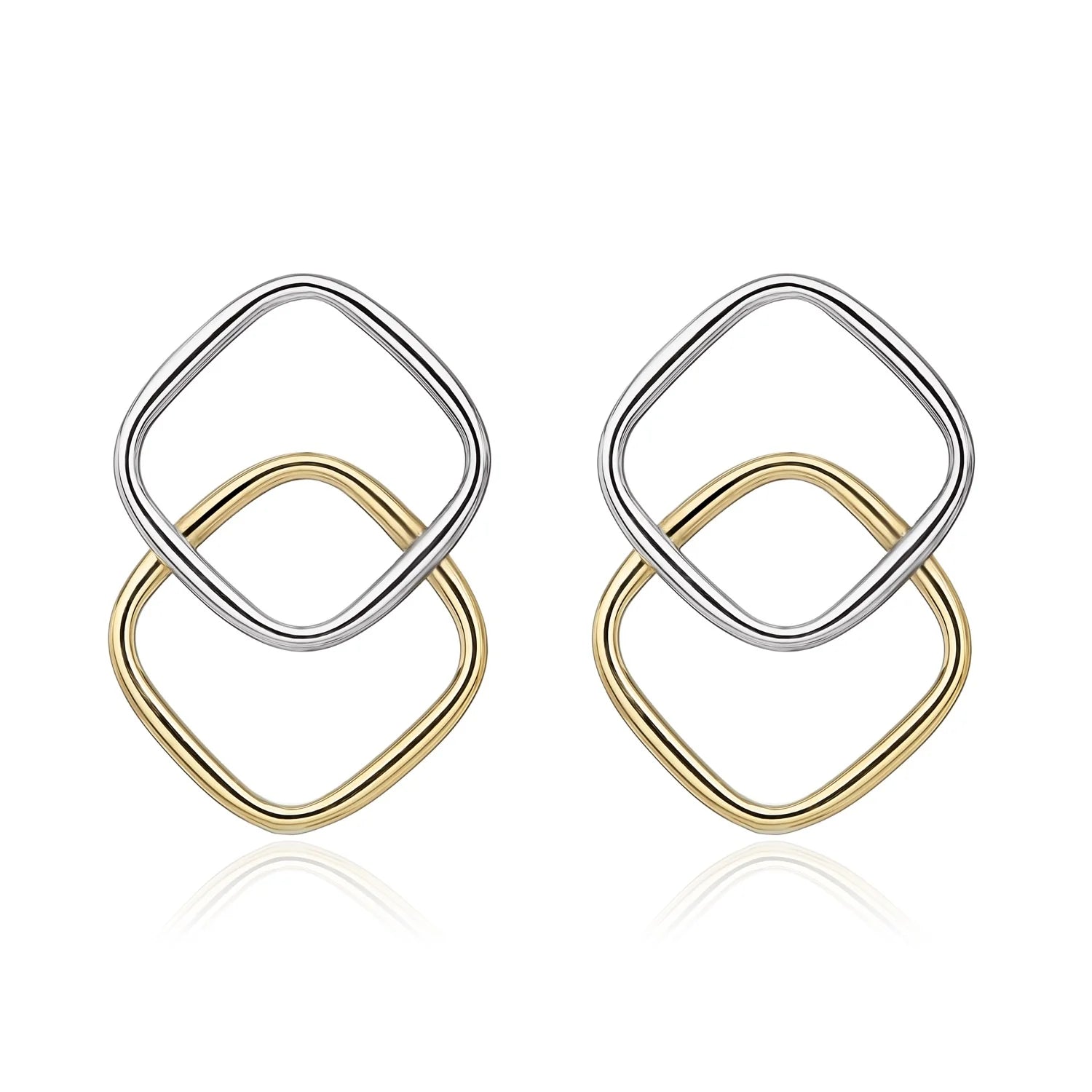 9ct Two Colour Gold Overlapping Cushion Stud Earrings