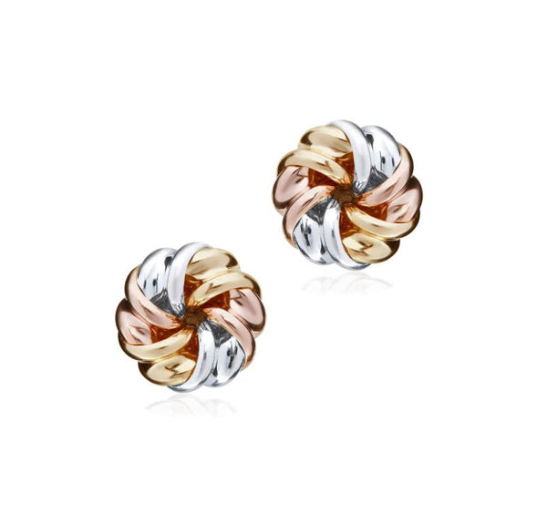9ct Three Colour Gold Ribbon Swirl Stud Earring