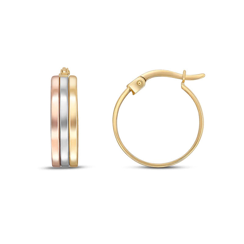 3 Colour Flat Hoop Earrings 9ct Gold