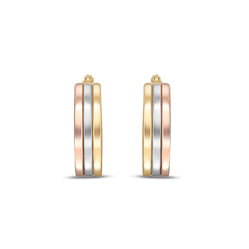 3 Colour Flat Hoop Earrings 9ct Gold