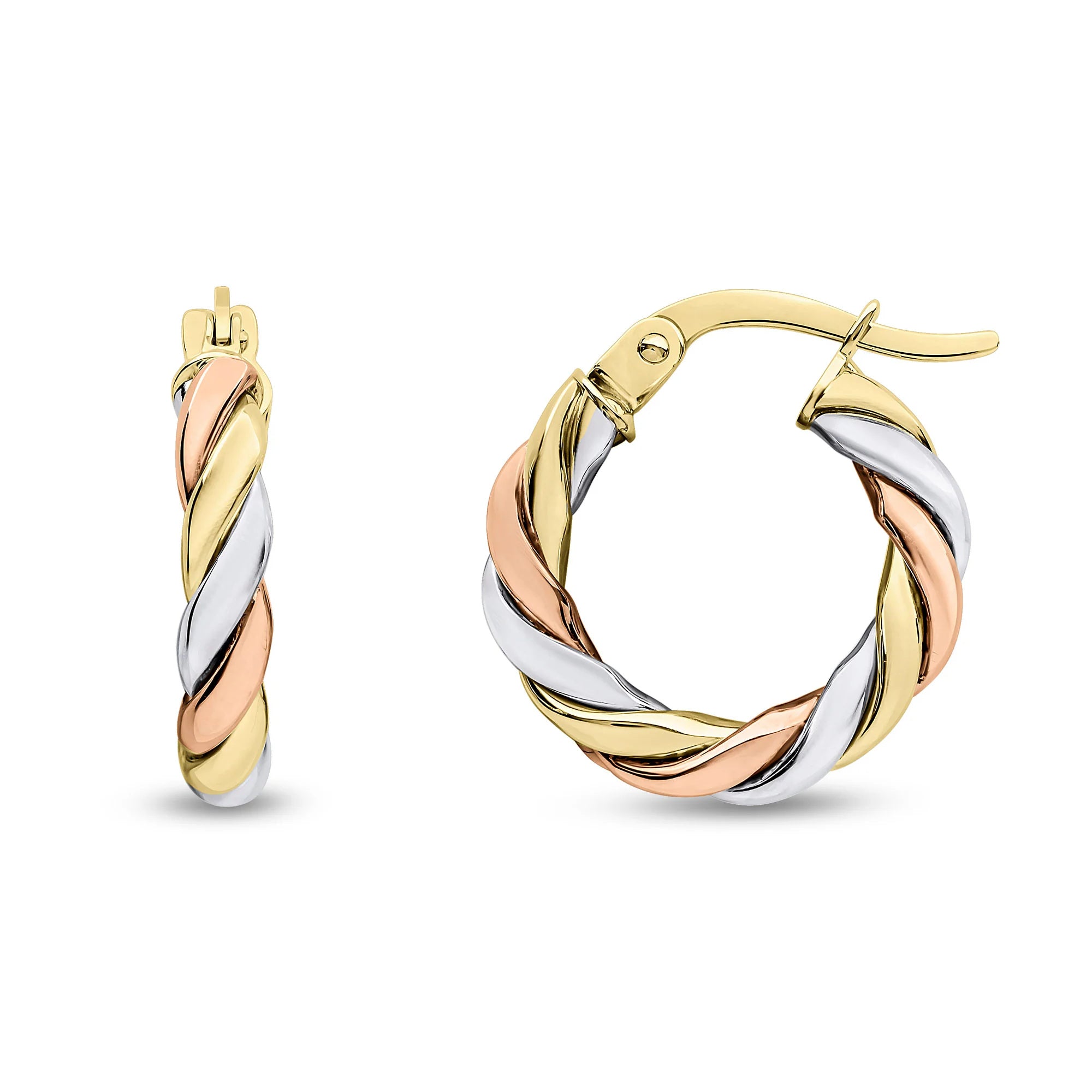 3 Colour Gold Rope Twist Hoop Earrings