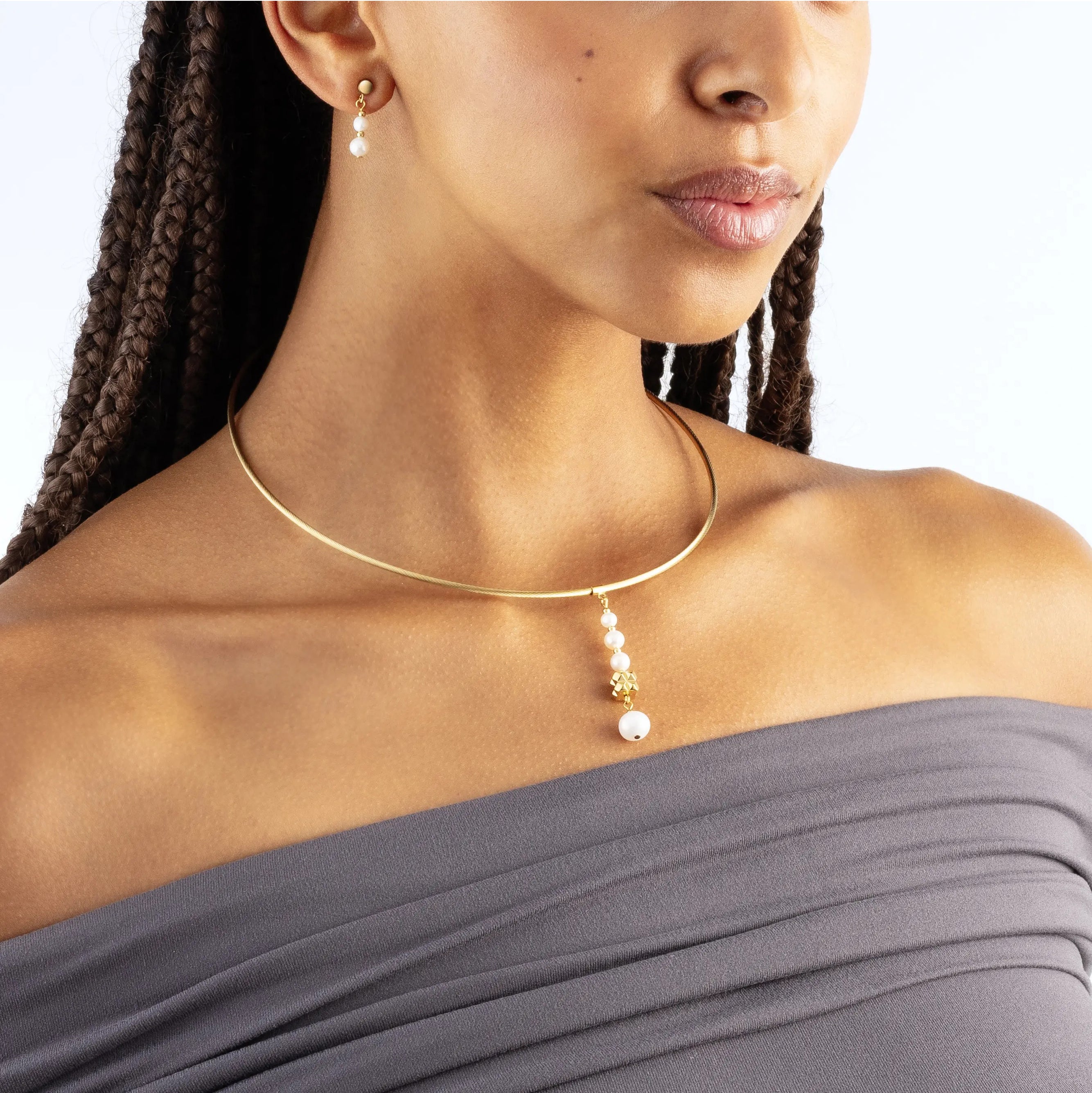 Coeur De Lion Necklace Pearl & Spikes Drop Gold model