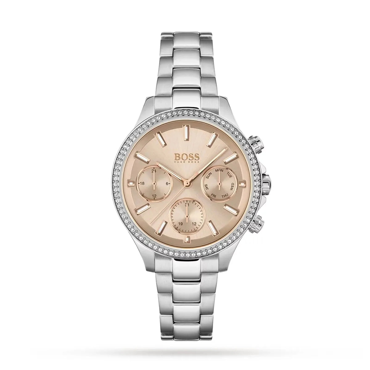 Hugo Boss Womens 1502565 Pandora Silver Tone Stainless Steel Watch With Rose Gold Dial