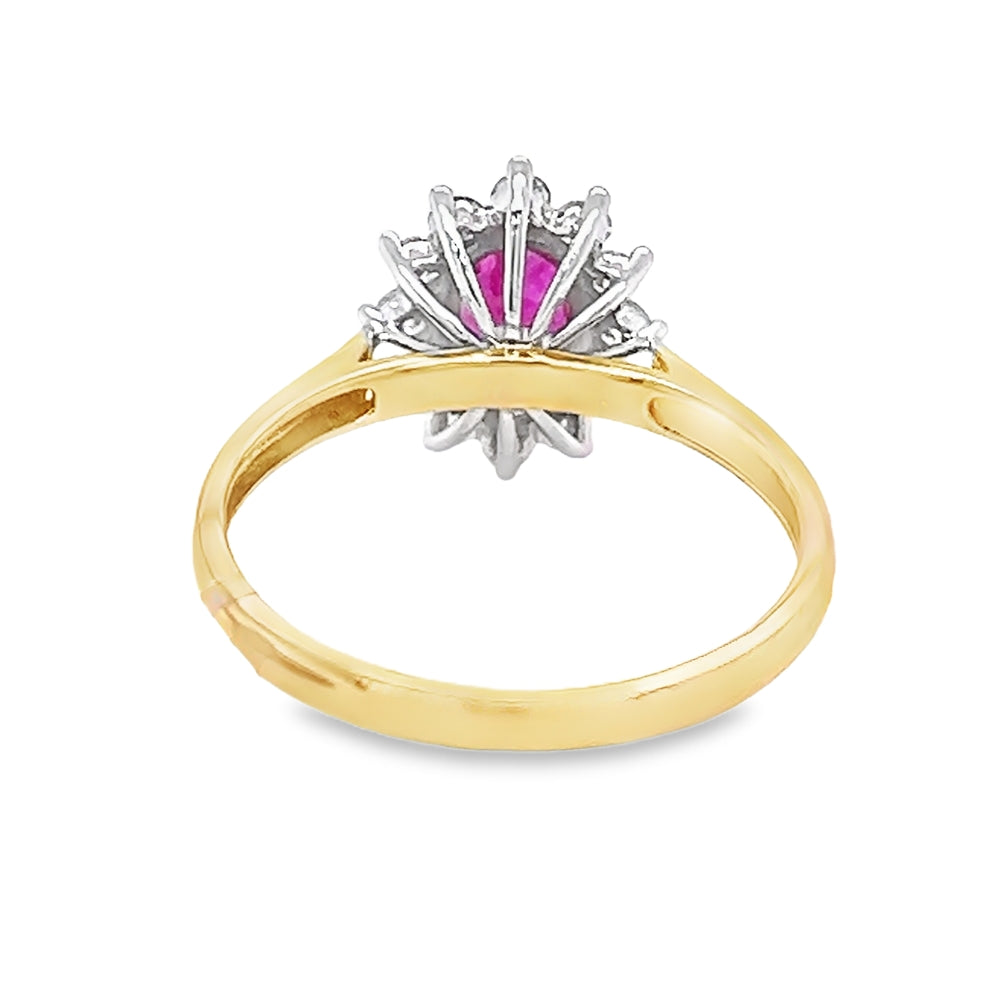 Ruby & Diamond Oval Cluster Ring 18ct Gold rear