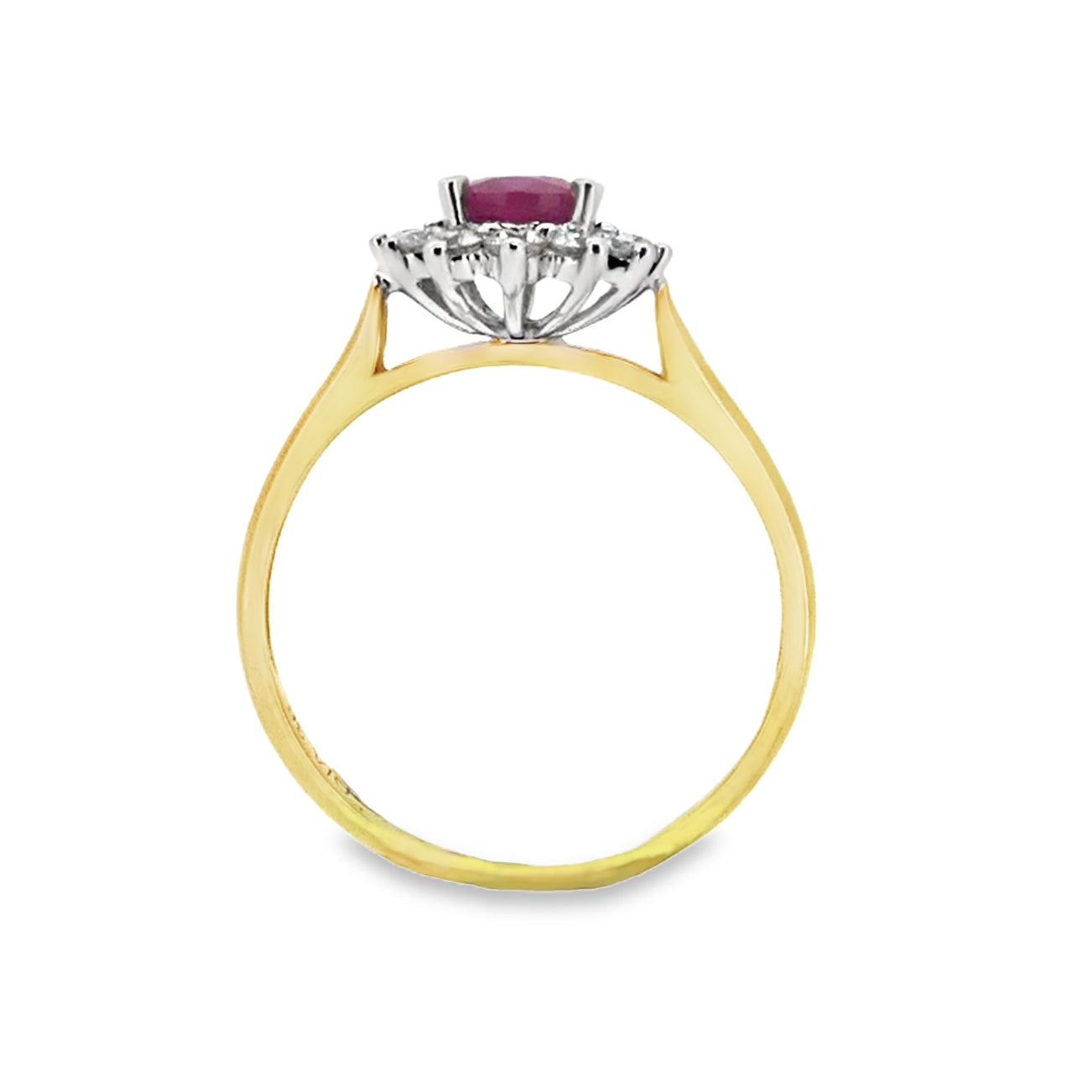 Ruby & Diamond Oval Cluster Ring 18ct Gold profile