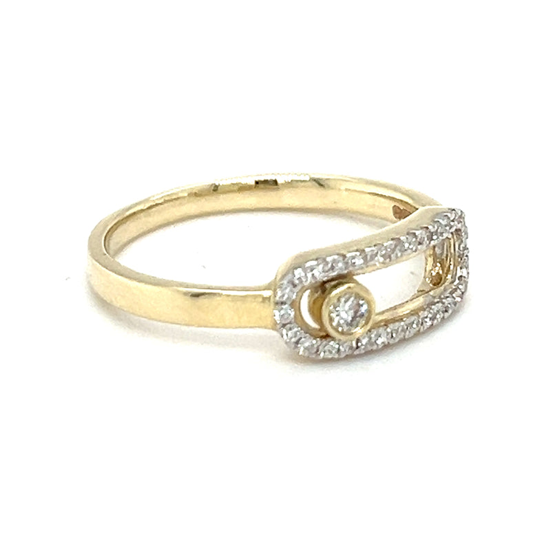 Diamond Ring with Moving Centre Diamond 9ct Gold side