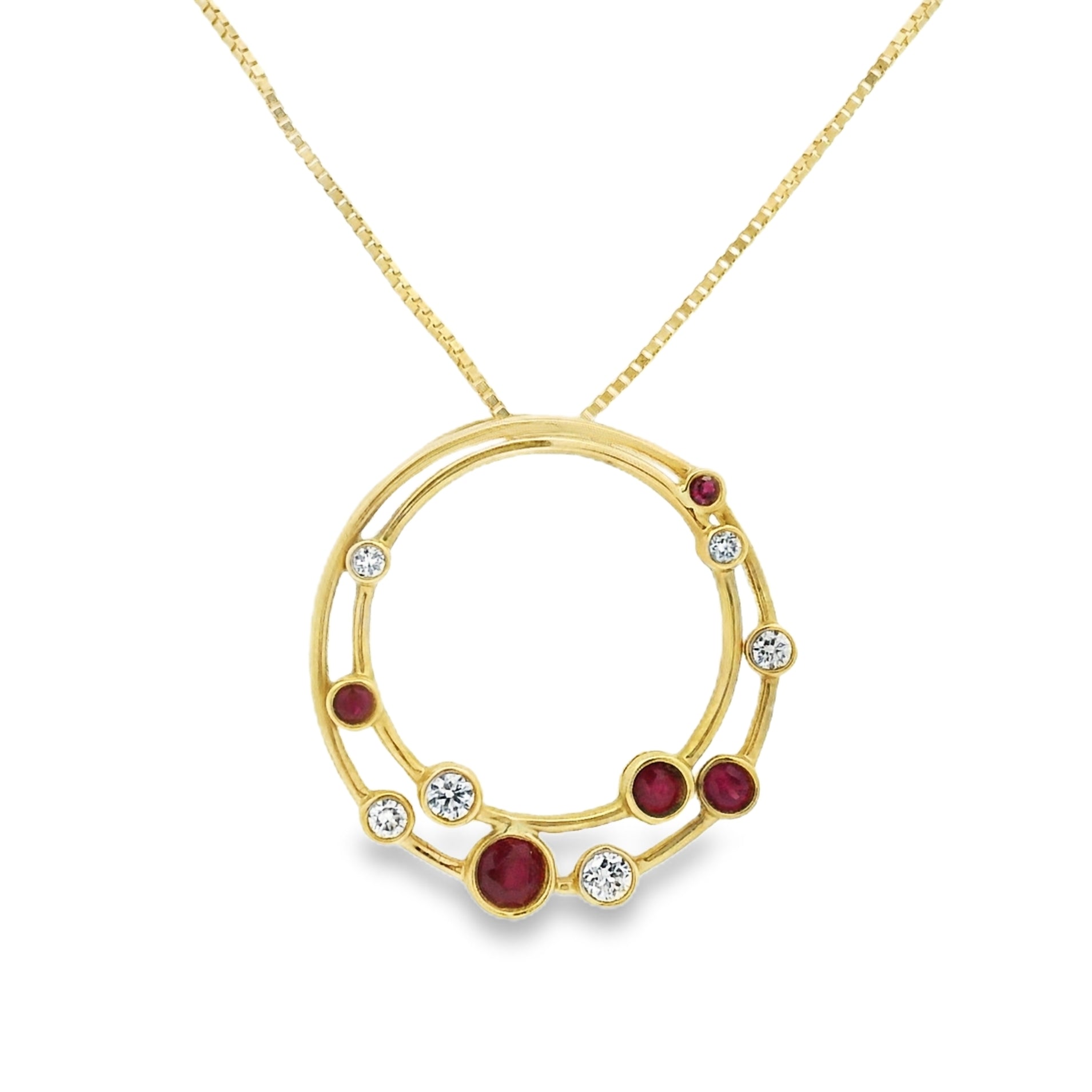 9ct Gold Ruby & Diamond Circle Necklace