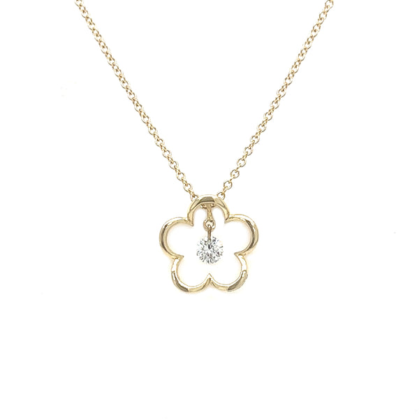 9ct Yellow Gold Open Flower Diamond Necklace