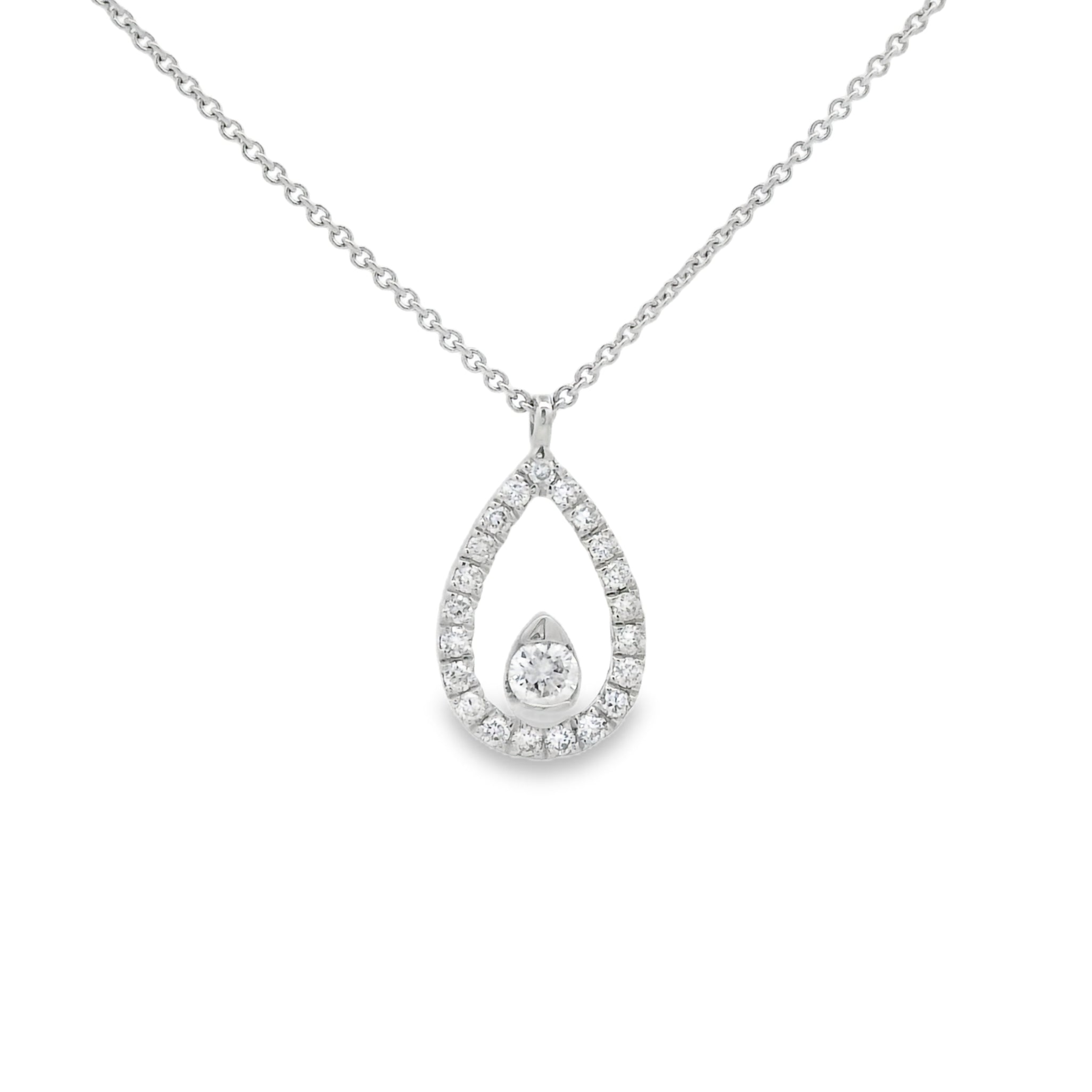 9ct White Gold Open Teardrop Diamond Necklace