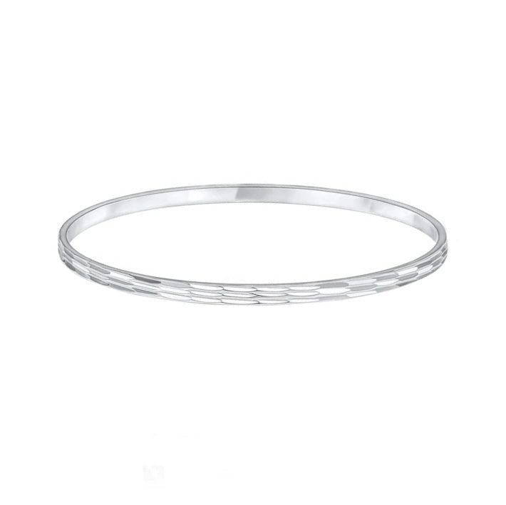 Sterling Silver Ridged Patterned Stacker Bangle