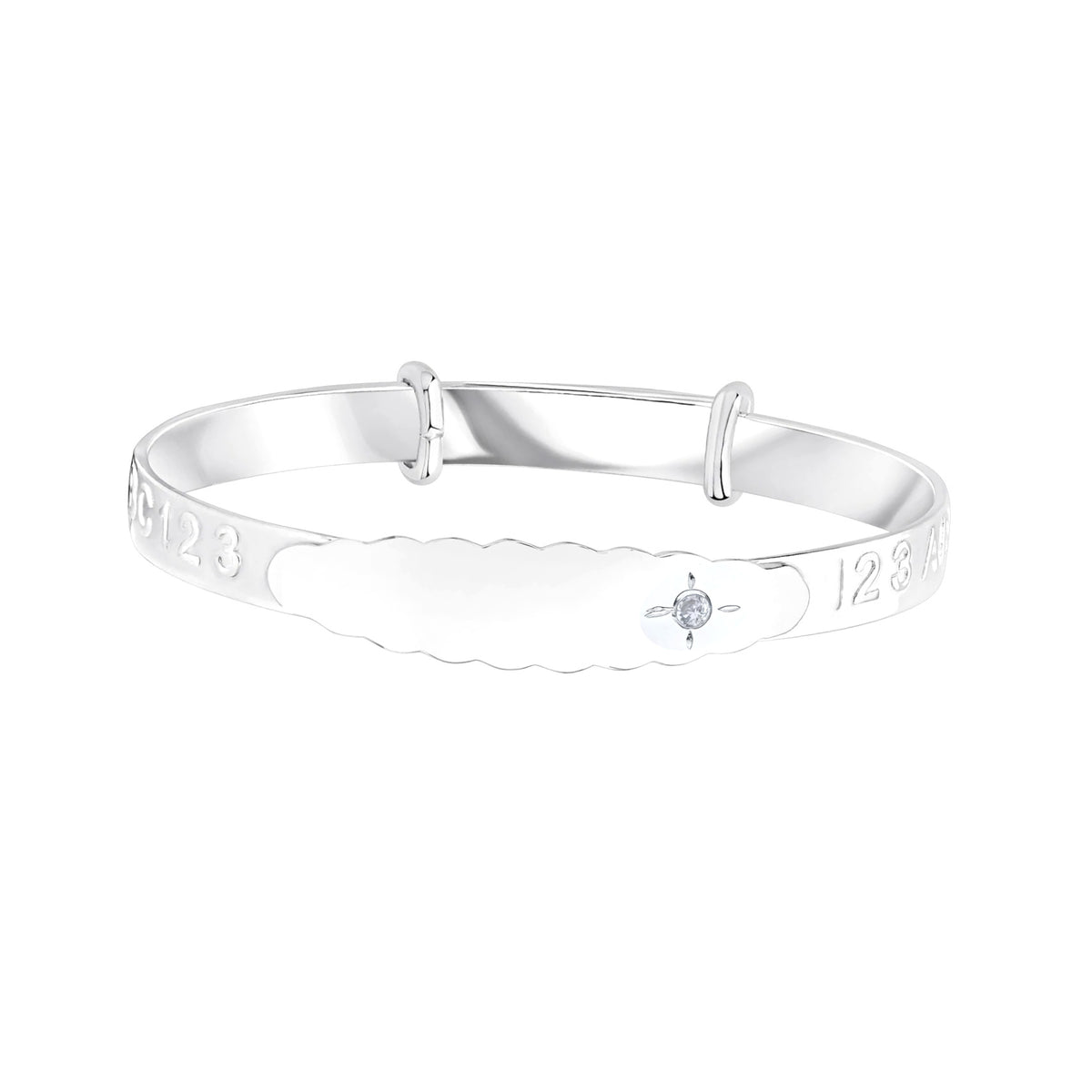 Sterling Silver ABC Expanding Childs ID Bangle White CZ