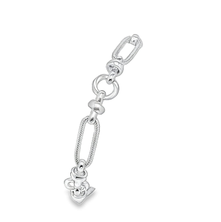 Sterling Silver Textured Oval & Circle Link Bracelet