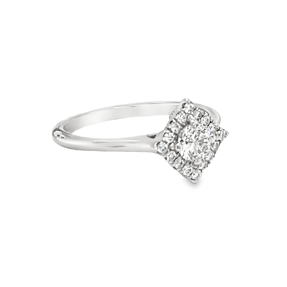 18ct White Gold Square Halo Diamond Ring 0.42ct