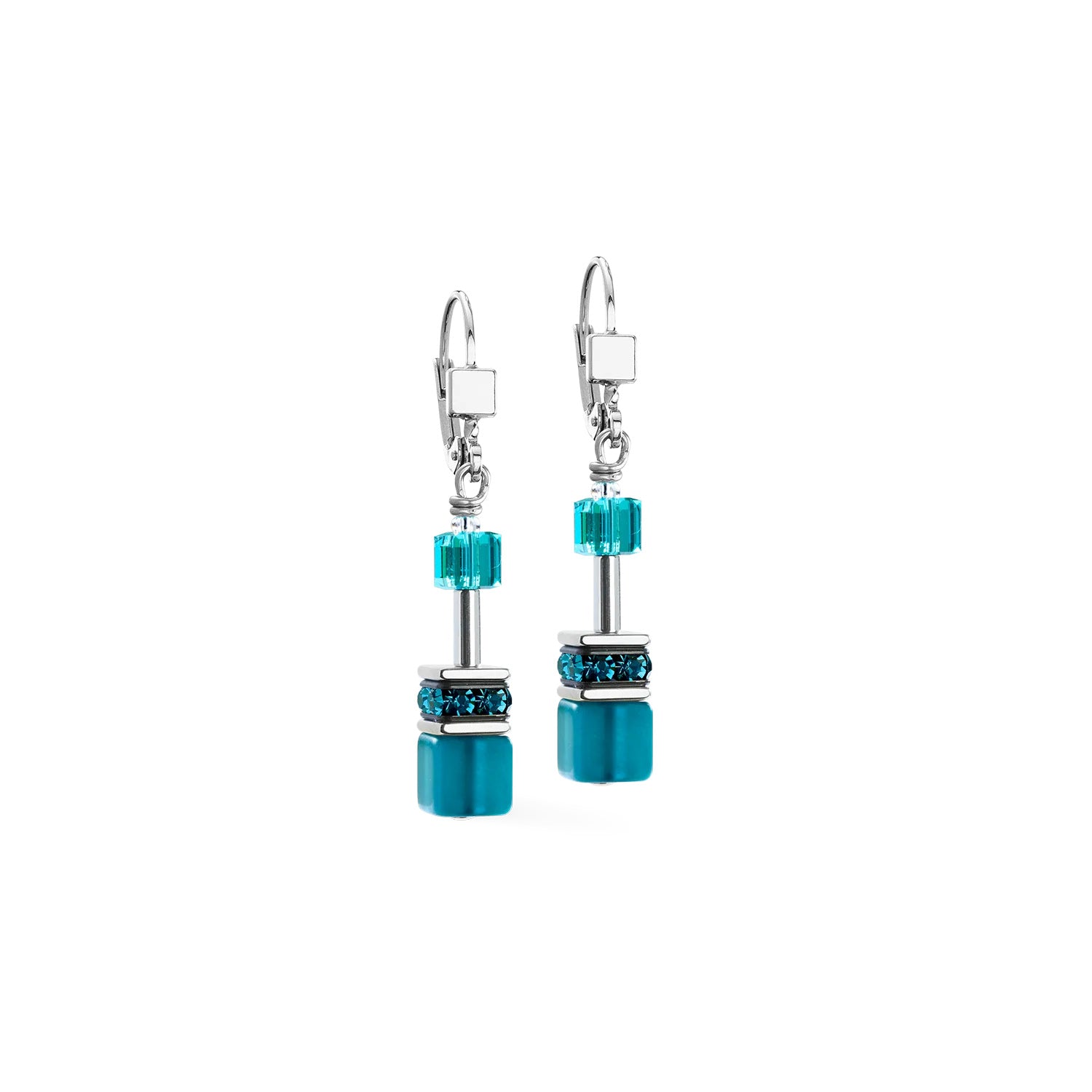 Coeur De Lion GeoCUBE® Iconic Earrings Teal-Silver