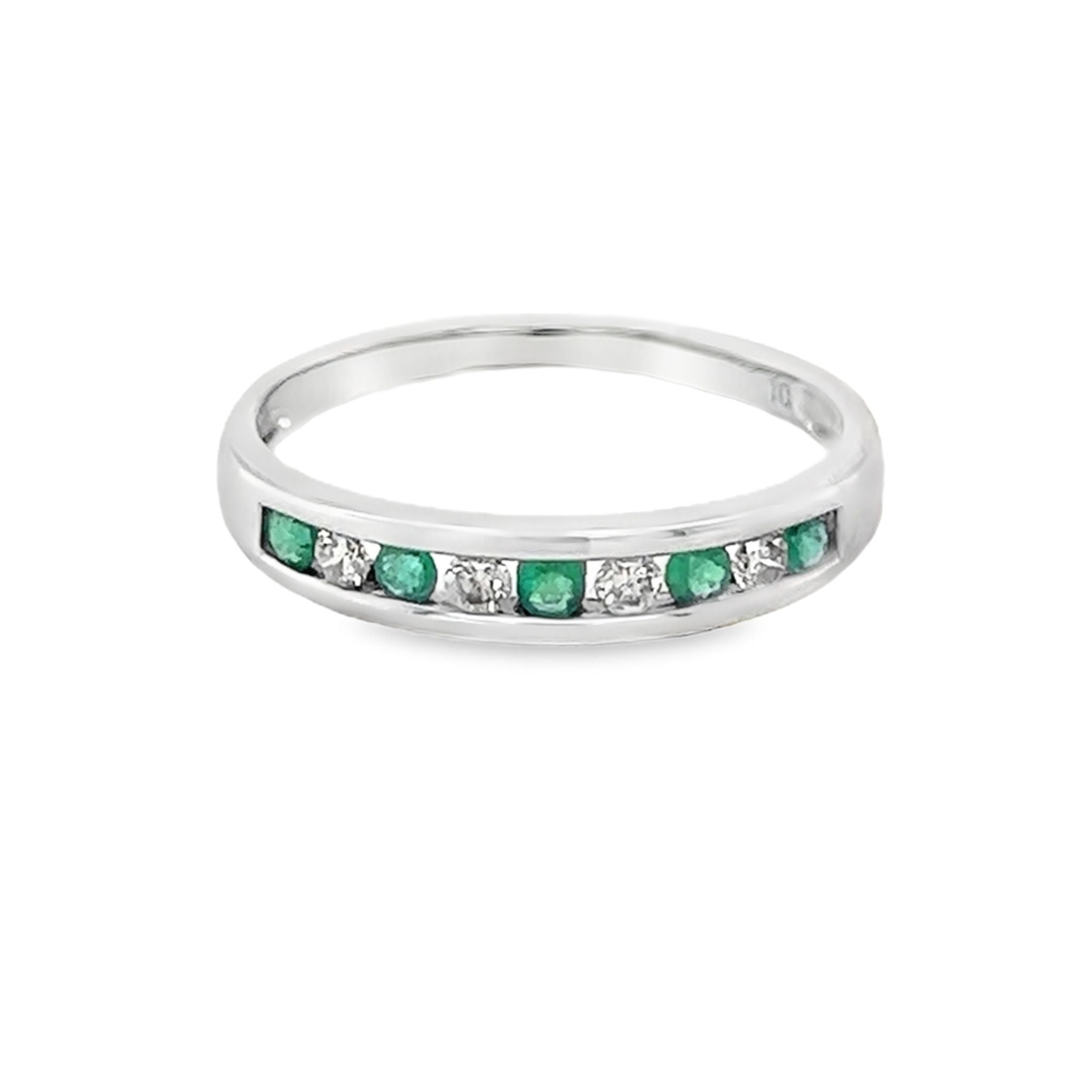 Emerald & Diamond 9 Stone Channel Set Eternity Ring 9ct White Gold