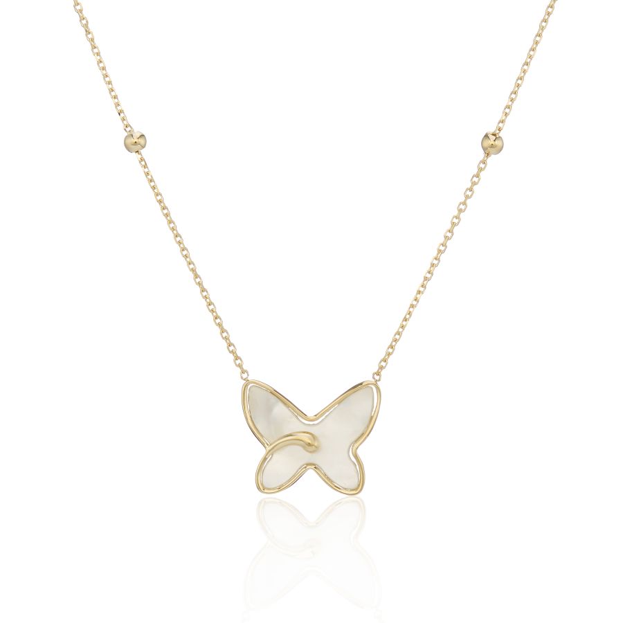 9ct Yellow Gold MOP Butterfly Pendant Necklace