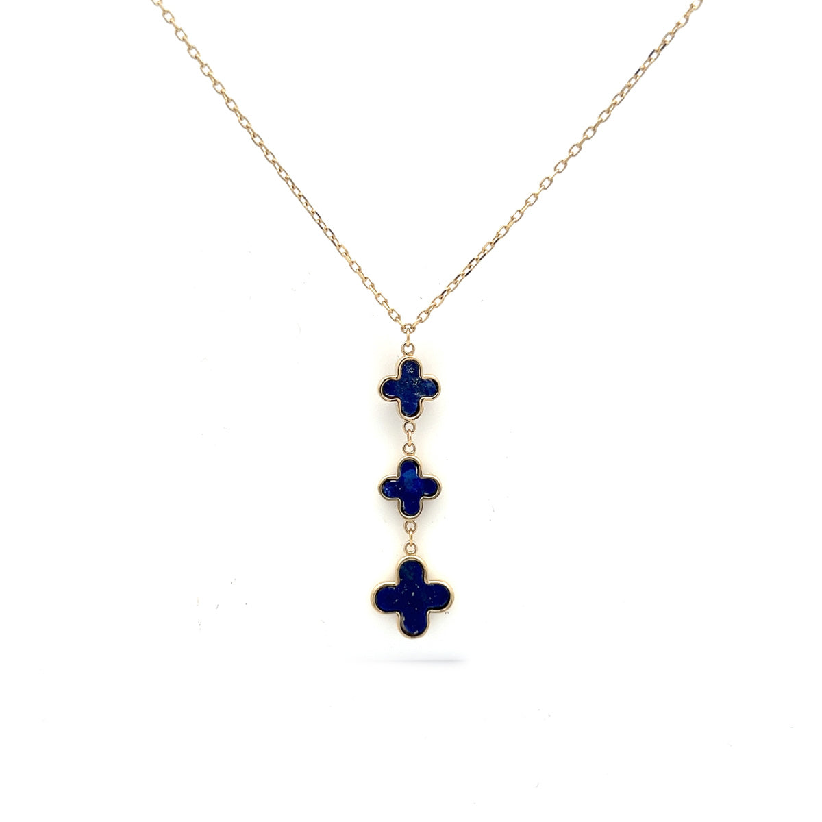 9ct Yellow Gold Lapis Lazuli Flower Drop Necklace