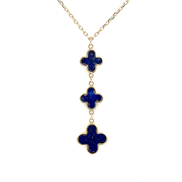 9ct Yellow Gold Lapis Lazuli Flower Drop Necklace