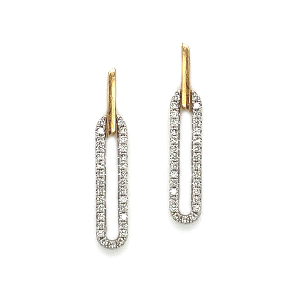 9ct Gold Diamond Set Long Oval Drop Earrings