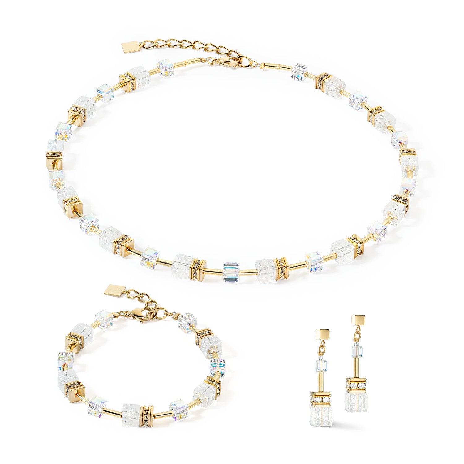 Coeur De Lion GeoCUBE® Iconic Nature Necklace Gold-White set
