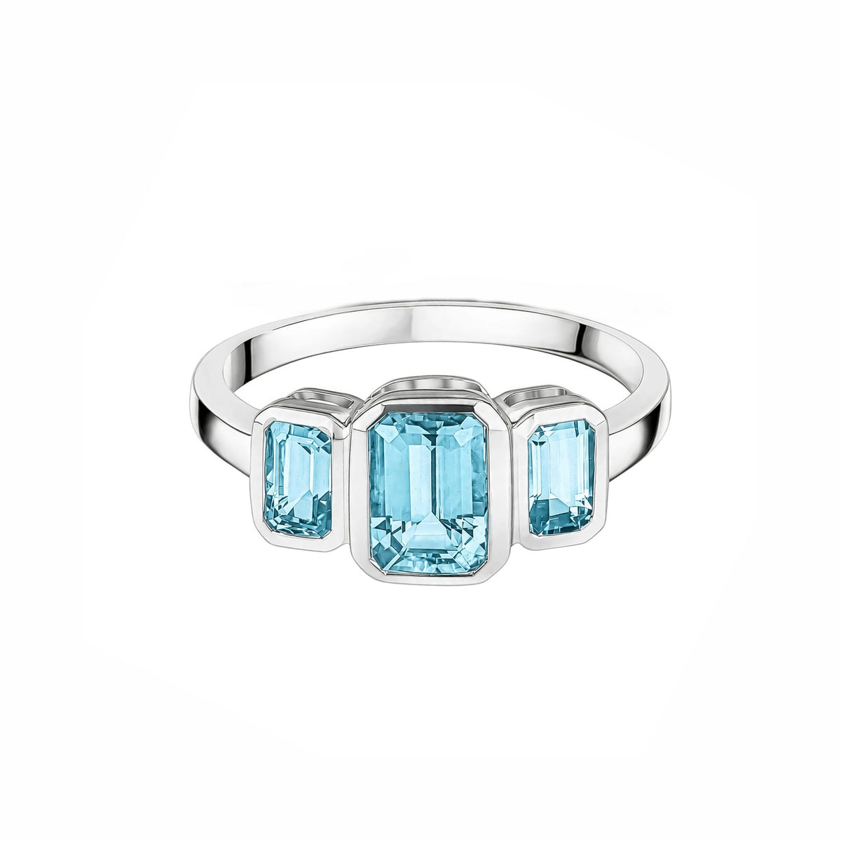 Aquamarine & Diamond 3 Stone Ring 9ct White Gold
