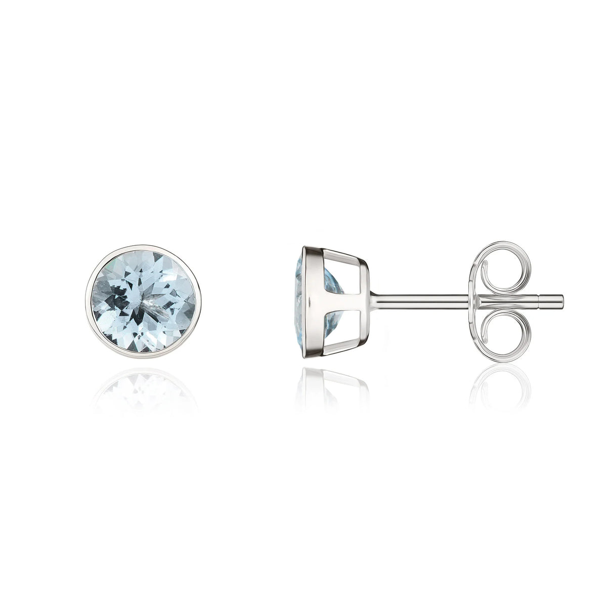 9ct White Gold 5mm Aquamarine Stud Earrings side
