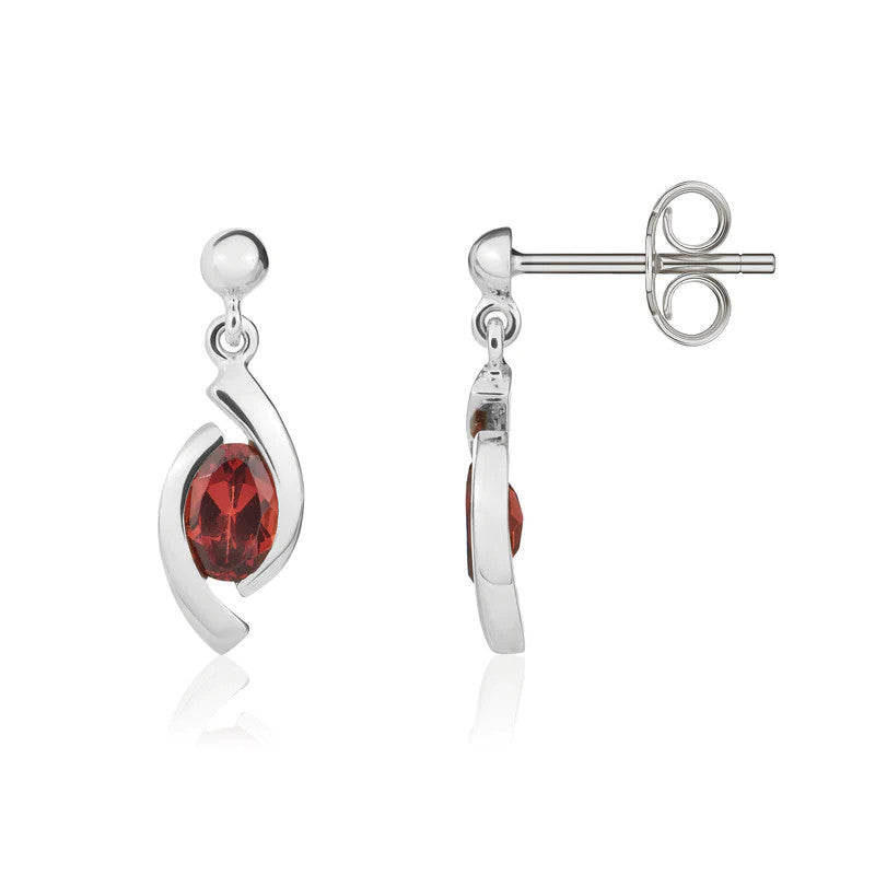 9ct White Gold Eye Garnet Drop Earrings