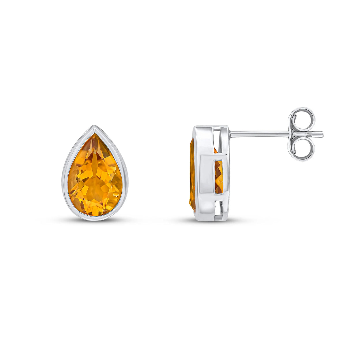 9ct White Gold Pear Citrine Stud Earrings side