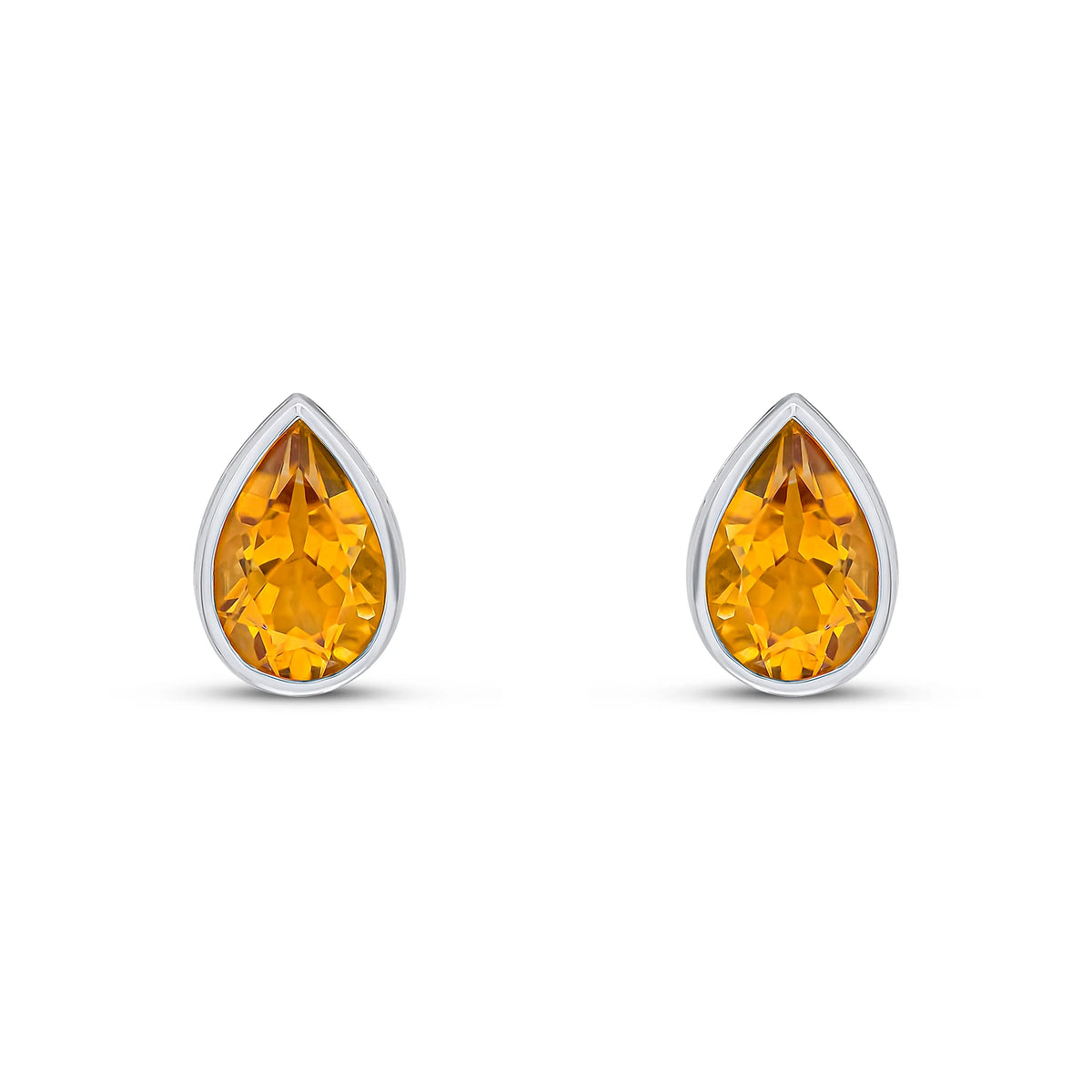 9ct White Gold Pear Citrine Stud Earrings