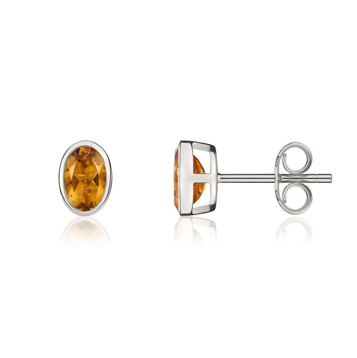 9ct White Gold Oval Citrine Stud Earrings side