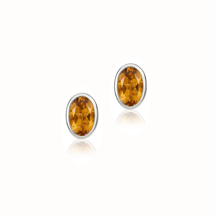 9ct White Gold Oval Citrine Stud Earrings