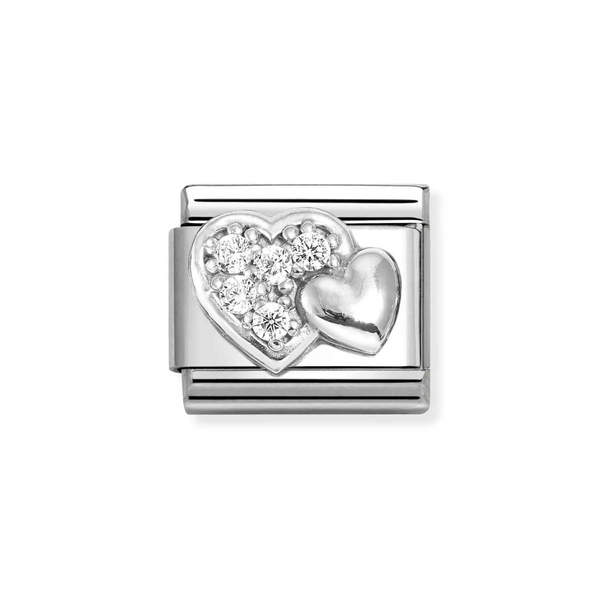 Nomination Classic Link Raised Heart with CZ Charm in Silver
