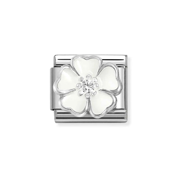 Nomination Classic Link White Flower with CZ Charm in Silver