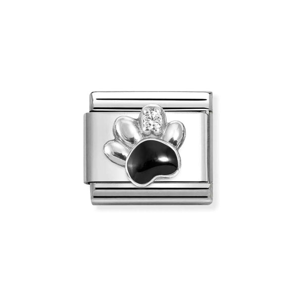 Nomination Classic Link Black Paw Print with CZ Charm in Silver